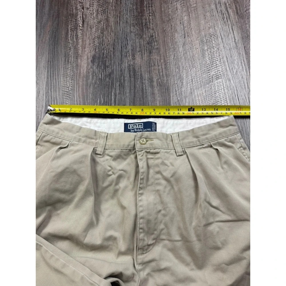 Polo Ralph Lauren Andrew Pant Mens 33x32 Tan Khaki Pleated Cotton Chinos 0493